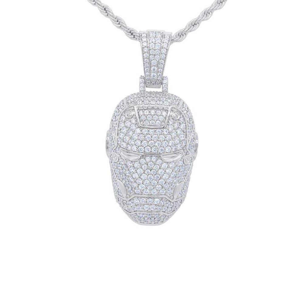 14k Gold Finish Ironman Pendant Simulated Diamond